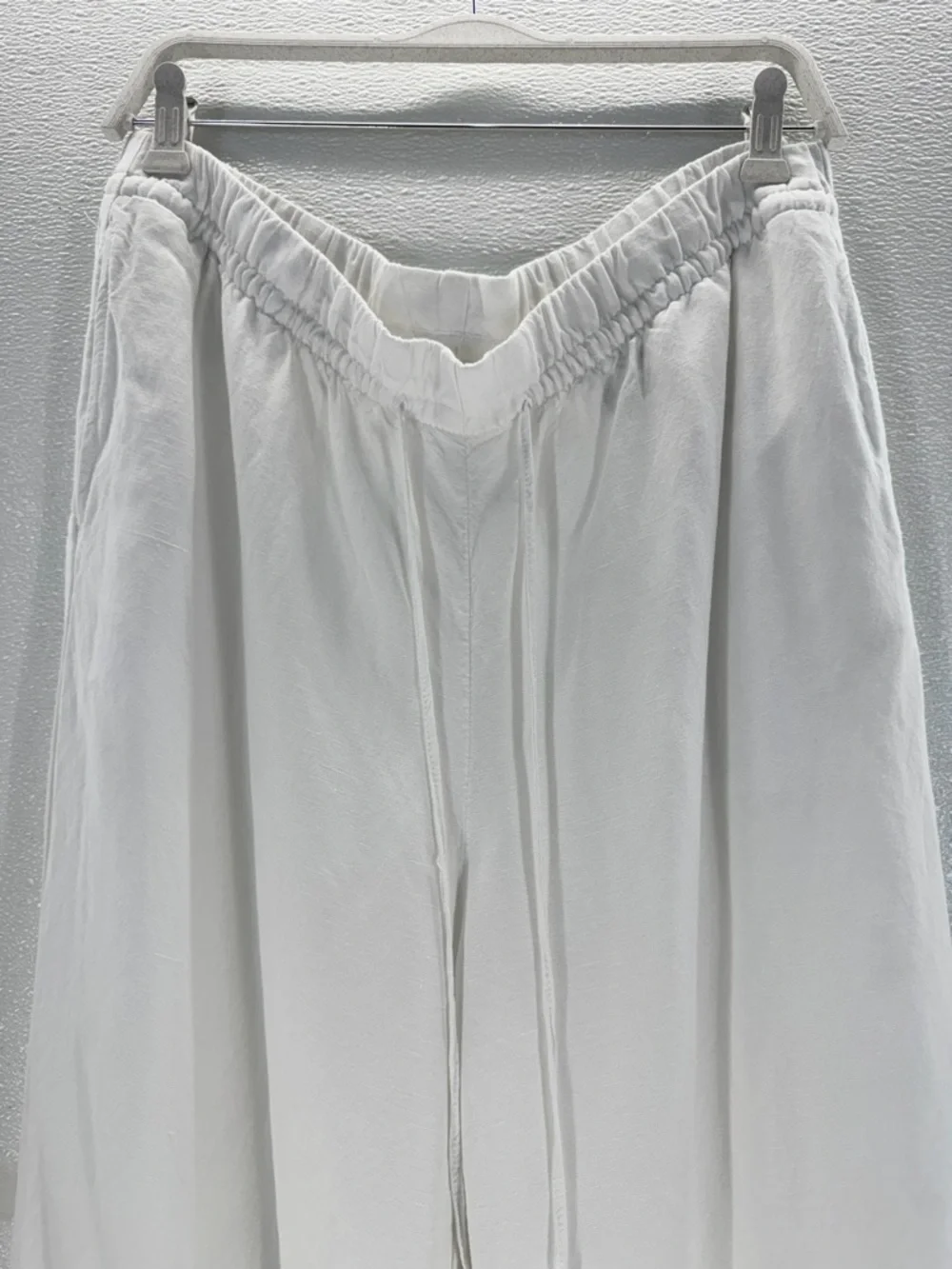 H&M Linen Blend White Wide Leg Pants Elastic Waist Size L